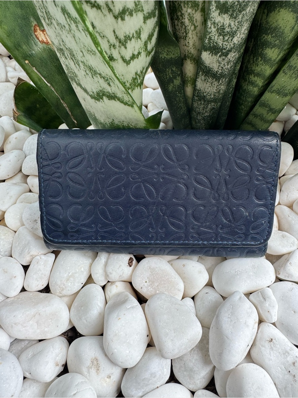 Loewe Navy Blue Anagram Embossed Leather 6-Key Holder Made in Spain